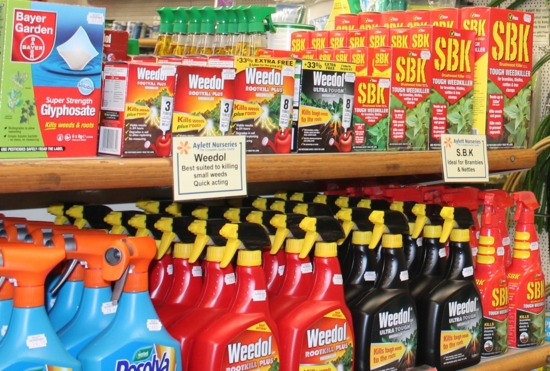 Weedkiller stacked on a shelf
