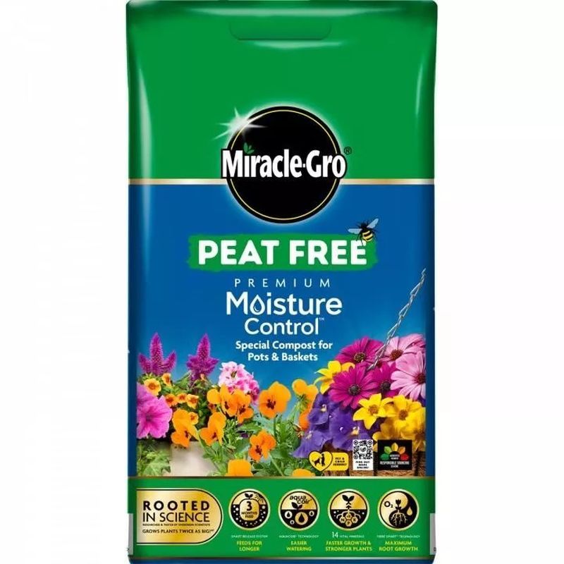 Miracle-Gro® Peat Free Premium Moisture Control Compost for Pots & Baskets 10ltr