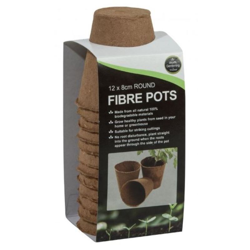 8cm Round Fibre Pots - 12 Pack