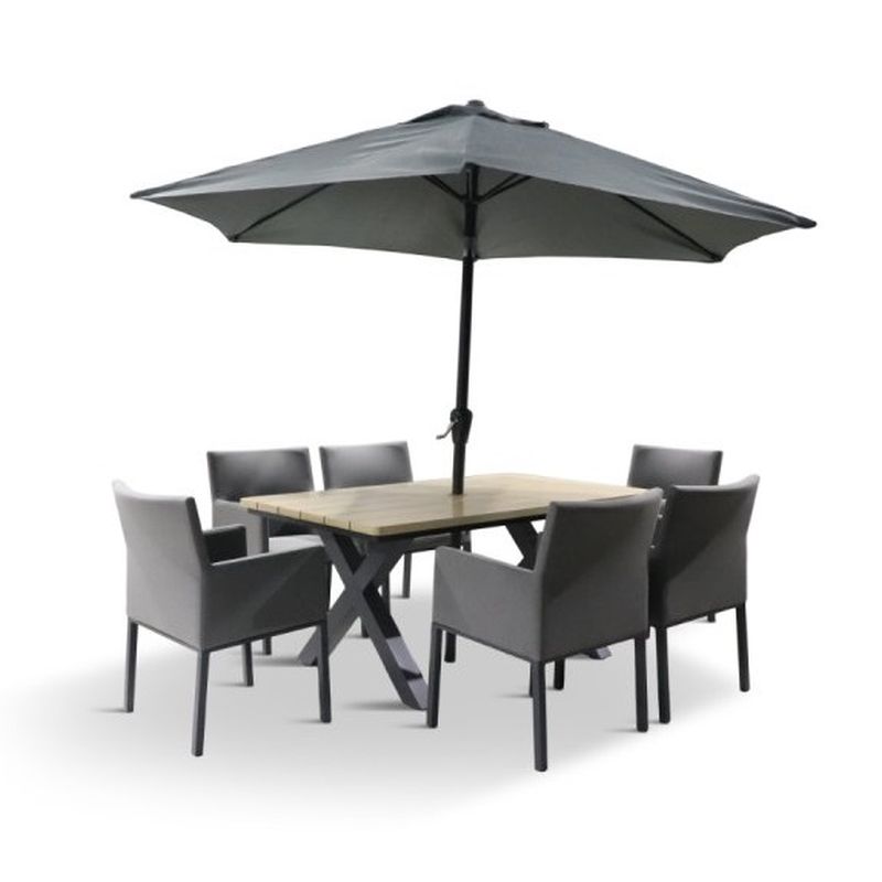 LeisureGrow Venice 6 Seat Dining Set with Dining Chair & 3.0m Deluxe Parasol