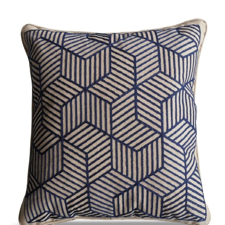 LeisureGrow Embroidered Scatter Cushion - 50 x 50cm - Striped Cubes