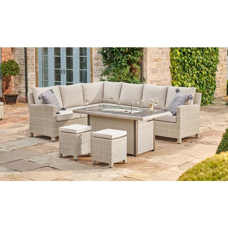 Kettler Palma Corner Sofa Set with Fire Pit Table - Oyster