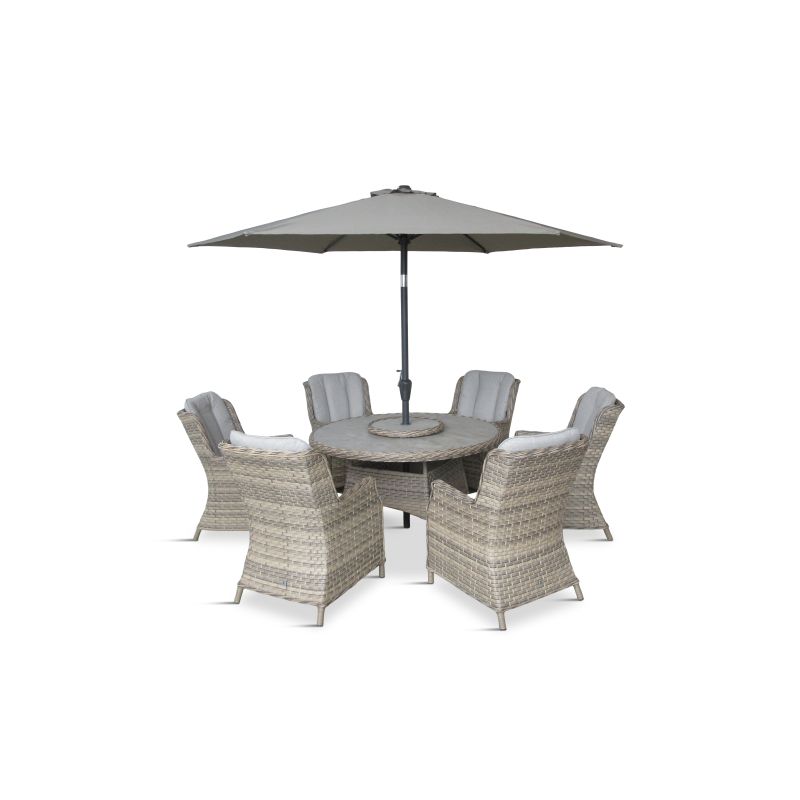 Florence 6 Seat Dining Set with Weave Lazy Susan and Deluxe 3.0m Parasol