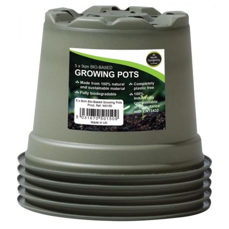 9cm Bio-Based Growing Pots - 5 Pack