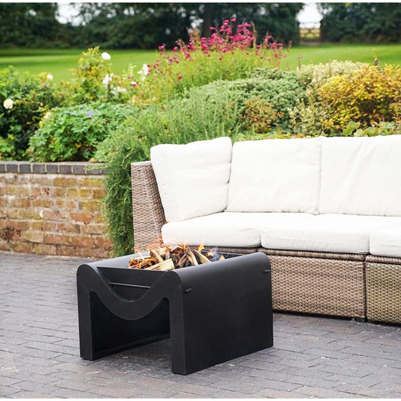 Ivyline Outdoor Metal Hexham Square Firepit with Grill - Black