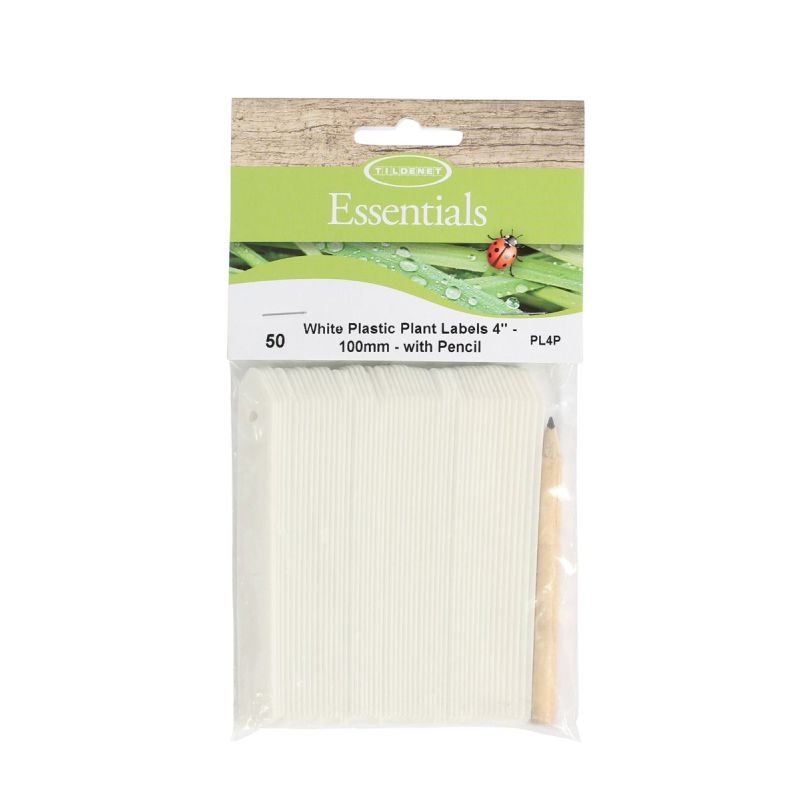 White Plastic Labels 4"/100mm - Pack of 50 Labels + Pencil
